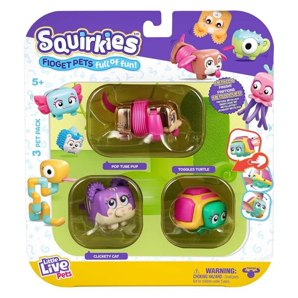 Little Live Pets - Squirkies: 3 Pack: Metallic Pop Tube Pup | Interactive Fidget Toys, Fidget Feature, Click, Flick, Tangle, Pop, 30+ to Collect, Multiple Fidget Points, for...