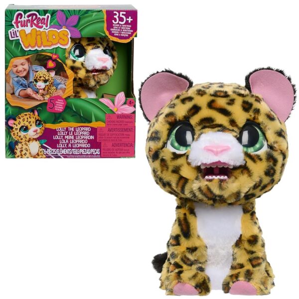 Just Play furReal Lil Wilds Lolly The Leopard Interactive 8-inch Plush Stuffed Animal with Over 35 Sounds and Reactions, 6-Pieces, Kids Toys for Ages 4 Up