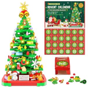 Advent Calendar 2024 Christmas Tree Building Toy Set with LED light, Christmas Countdown Calendar, 24 Days Building Block for Kids Adult Creative Gifts for Adults Teens Girls...