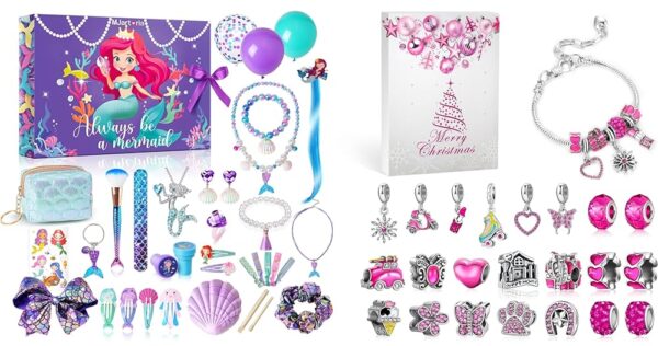 MJartoria Bundle - Advent Calendar 2024 for Girls 24-Days Christmas Countdown Calendar Gifts and Hot Pink Jewelry 24 Days Christmas Countdown