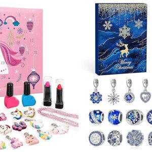 MJartoria Bundle - Advent Calendar 2024 Girls, Unicorn Jewelry Makeup Advent Calendar 24 Days and Royal Blue Jewelry Advent Calendar 2024