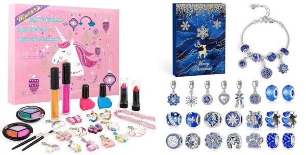 MJartoria Bundle - Advent Calendar 2024 Girls, Unicorn Jewelry Makeup Advent Calendar 24 Days and Royal Blue Jewelry Advent Calendar 2024