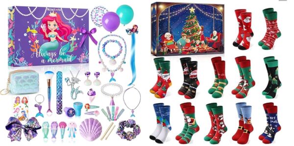 MJartoria Bundle - Advent Calendar 2024 for Girls 24-Days Christmas Countdown Calendar Gifts and 12 Days of Advent Box Socks Christmas Countdown