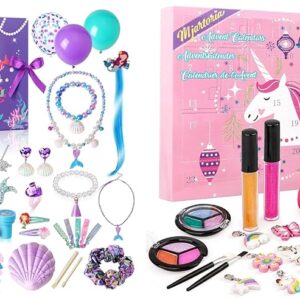 MJartoria Bundle - Advent Calendar 2024 for Girls 24-Days Christmas Countdown Calendar Gifts and Unicorn Jewelry Makeup Advent Calendar