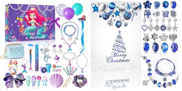 MJartoria Bundle - Advent Calendar 2024 for Girls 24-Days Christmas Countdown Calendar Gifts and Blue Jewelry Set Christmas Countdown