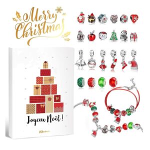 MJartoria Christmas Advent Calendar 2024 Jewelry, 24 Days Christmas Countdown Calendar DIY Jewelry Gifts for Women, 22 Exquisite Charms and 2 Bracelets