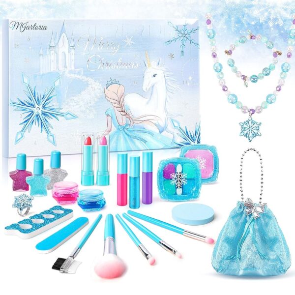 MJartoria Advent Calendar 2024, Blue Snowflake Jewelry Makeup Beauty Advent Calendar 24 Days Christmas Countdown-with Lipstick Necklaces Bracelets Christmas Gifts for Teens