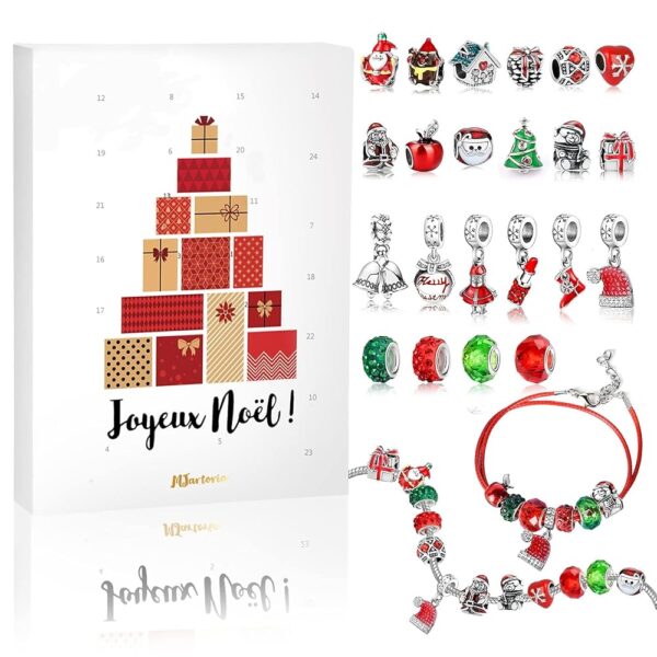 MJartoria Christmas Advent Calendar 2024 for Women - Red Jewelry 24 Days Christmas Countdown-Inclued Red Santa Claus Metal Charms Beads DIY Necklaces Bracelets Making Kit...