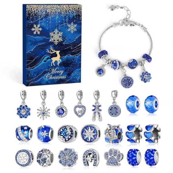 MJartoria Advent Calendar 2024 for Women-Royal Blue Jewelry 24 Days Christmas Countdown-Inclued Royal Blue Snowflake Metal Charms Beads DIY Necklaces Bracelets Making Kit...