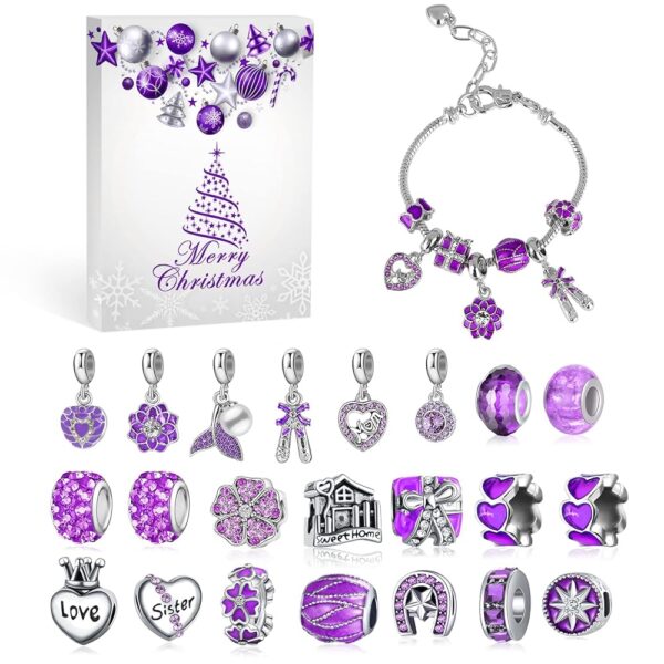 MJartoria Advent Calendar 2024 for Women-Purple Jewelry 24 Days Christmas Countdown-Inclued Purple Heart Metal Charms Beads DIY Necklaces Bracelets Making Kit Jewelry Surprise...