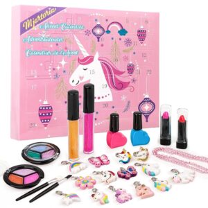 MJartoria Advent Calendar 2024, Unicorn Jewelry Makeup Advent Calendar 24 Days Birthday or Christmas Countdown-with Lipstick, Unicorn Necklaces Bracelets Jewelry Gifts for Teens