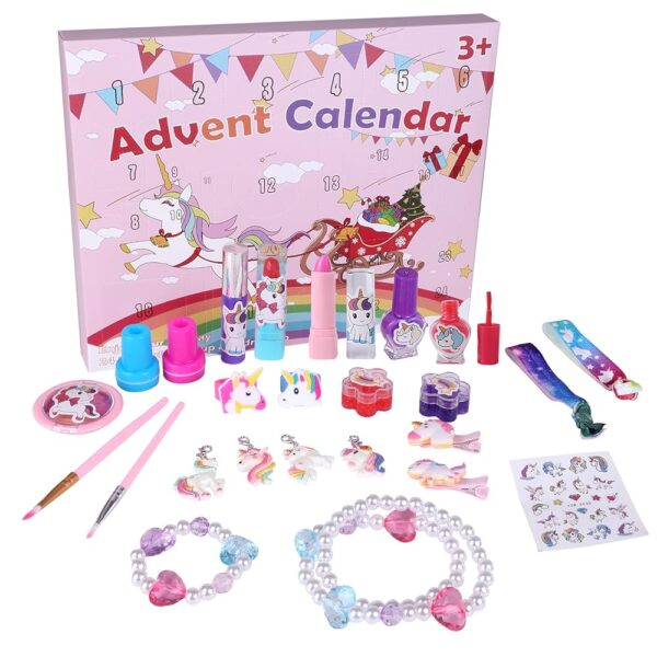 MJartoria 2024 Advent Calendar Makeup for Girls-Unicorn Beauty Advent Calendar Christmas Countdown-Inclued Lipstick, Nail Stickers, Unicorn Pendant Jewelry Unicorn Gifts for...