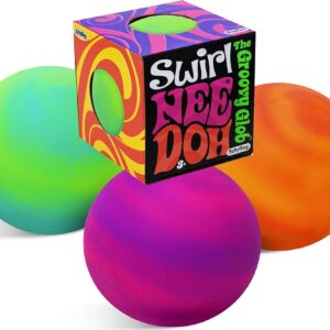 Nee-Doh Schylling Swirl Groovy Glob! Squishy, Squeezy, Stretchy Stress Balls Neon Yellow/Green, Orange/Pink & Purple/Pink Complete Gift Set Party Bundle - 3 Pack