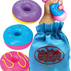 Schylling Nee Doh Dohnut (Donut)...Groovy, Squishy, Squeezy, Stretchy Stress Fidget, Switch & Swap Frosting Donuts Blue, Purple & Pink Assorted Bundle with Storage Bag - 3 Pack