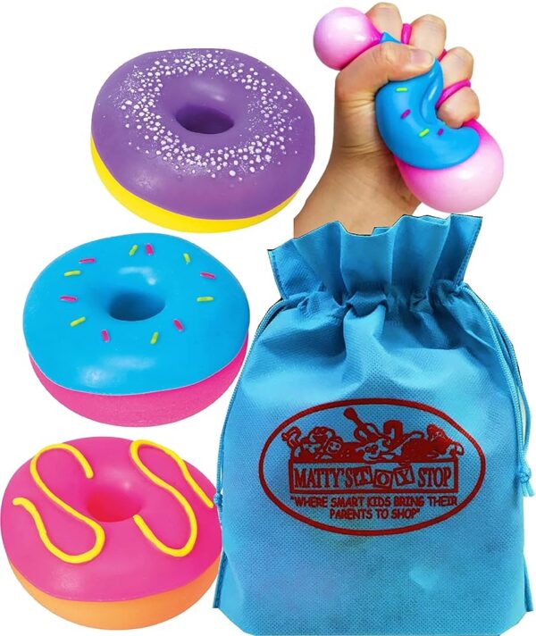 Schylling Nee Doh Dohnut (Donut)...Groovy, Squishy, Squeezy, Stretchy Stress Fidget, Switch & Swap Frosting Donuts Blue, Purple & Pink Assorted Bundle with Storage Bag - 3 Pack