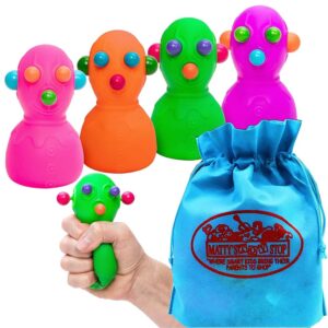 Schylling Nee Doh NEON Panic Pete ...Groovy, Squeezy, Stretchy, Stress, Fidget Toy Complete Gift Set Bundle with Storage Bag - 4 Pack (Purple, Green, Orange & Pink)