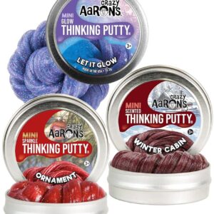 Crazy Aaron's Putty Mini Tins Holiday (Christmas) Trio Set with Winter Cabin, Ornament & Let it Glow - 3 Pack (.47oz Each)