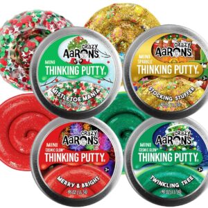 Crazy Aaron's Putty Mini Tins 2023 Holiday (Christmas) Set with Merry & Bright (Cosmic Glow), Stocking Stuffer (Sparkle), Twinkling Tree (Cosmic Glow) and Mistletoe Mania - 4...