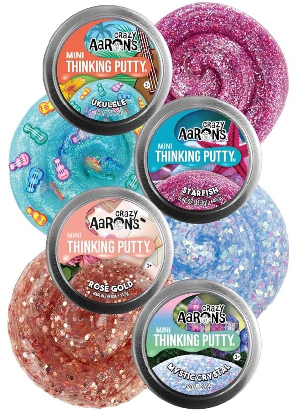 Crazy Aaron's Putty Mini Tins Mystical Crystal, Ukulele, Starfish & Rose Gold Gift Set Bundle - 4 Pack (13.3g Each)